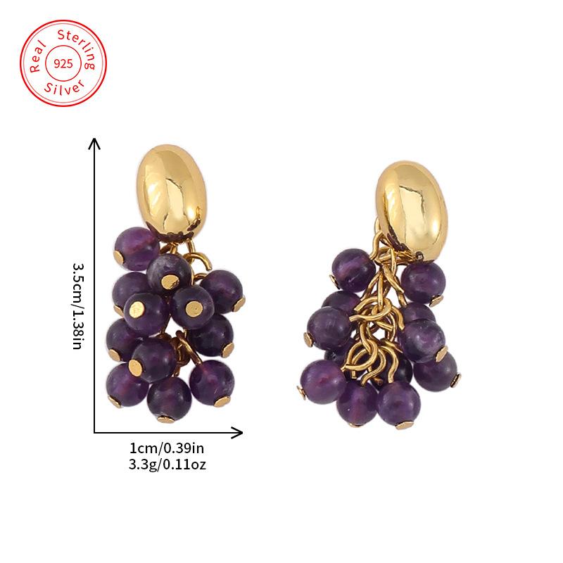 GEMCHIC Women s Purple Grape Crystal Tassel Earrings 925 Silver Post Geometric Drop Studs