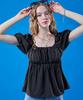 KOLEAT Puff Balloon Tulip Short Sleeve T-Sleeve Blouse [Black] Kcl.