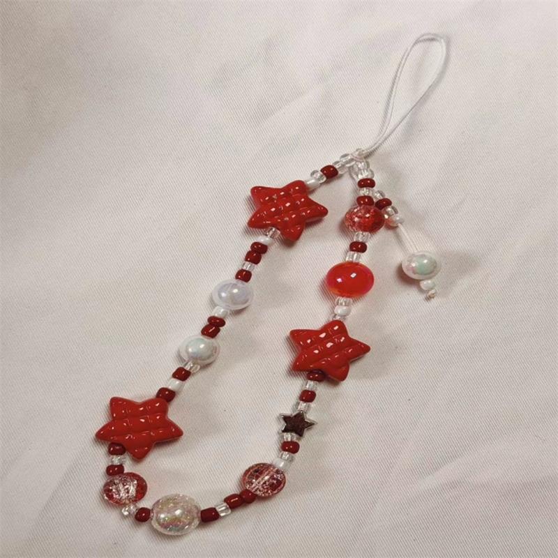Elegant PVC Star Beaded Keychain Pendant Mobile Phone Chain Strap Fashion Cellphone Rope Women Telephone Lanyard Jewelry
