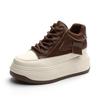Fashion 2025 New 6.5cm Lace-up Genuine Leather Flat Platform Sneaker Increase Shoes Woman High Top Short Boots Spell Color Trend Shoes