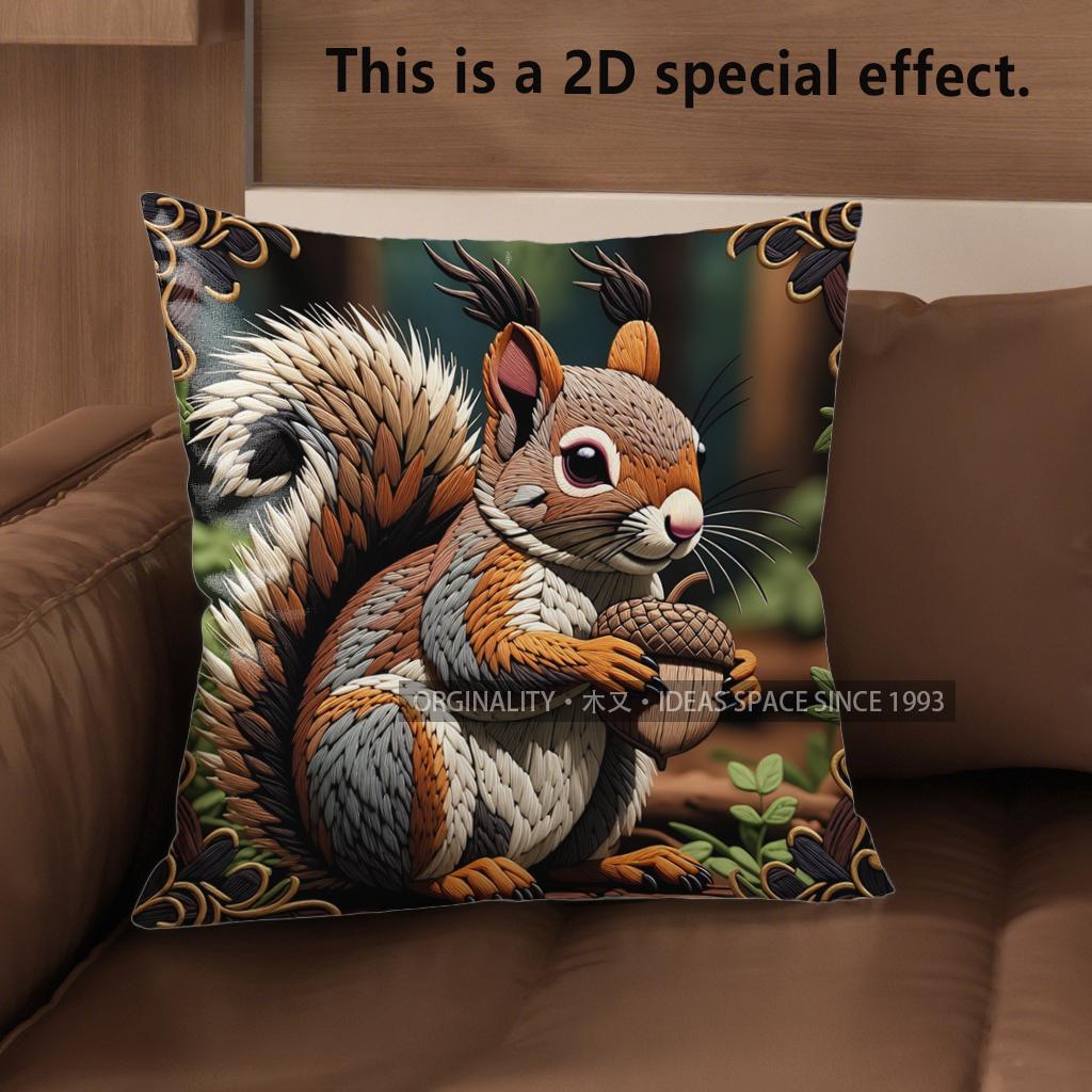 

2D Cute Squirrels With Cones Decorative Pillow Covers Pattern Cushion Cover Suitable For Sofa Bedroom Car Pillow Cover 40x40cm