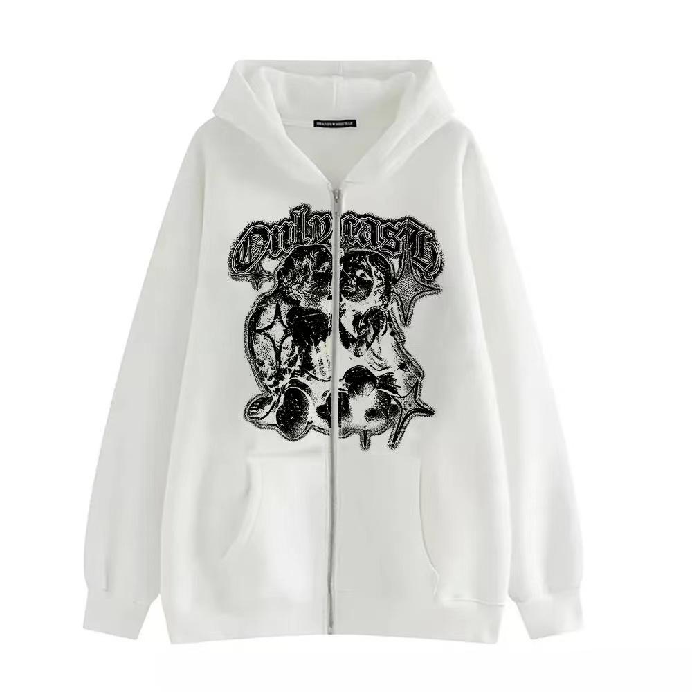 Dark Butterfly Gothic Oversized Zip-Up Hoodie for Couples - Unisex Y2K Style