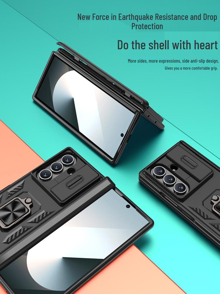 Samsung Z Fold Phone Case - Compatible with Fold7/6/5, Lens & Hinge Protection, Flip Cover with Ring Holder