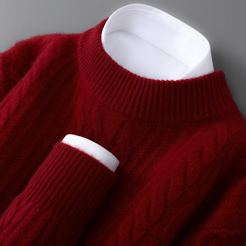 Men s Thick 100% Pure Wool Half-High Neck Sweater - Casual Loose Knit for Autumn/Winter XL