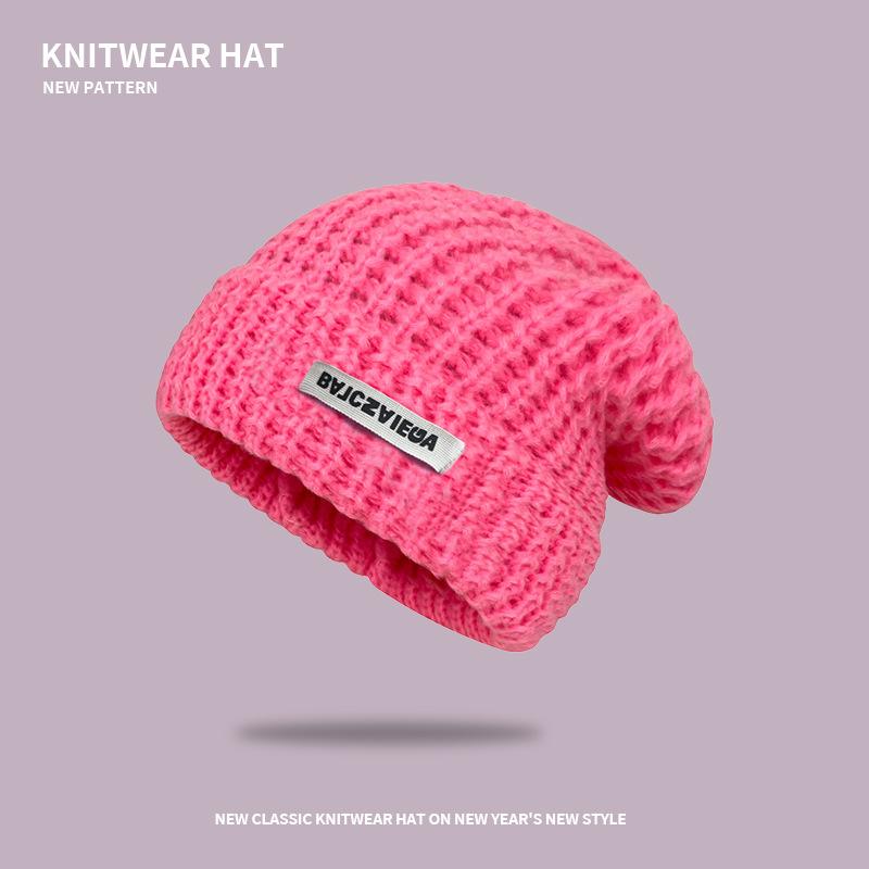 Gray wool hat women's autumn and winter versatile big head circumference knitted hat showing face small pile hat loose hat tide