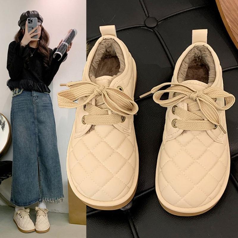 Fleece Women's Shoes New Winter Warm Flat Cotton Shoes Thickened Snow Boots Bread Shoes Doudou Shoes
