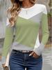 Damen 3D Colorblock-Nähte T-Shirt modisch langärmlig Rundhals normale Oberteile Feiertagswochenende Frühling und Herbst