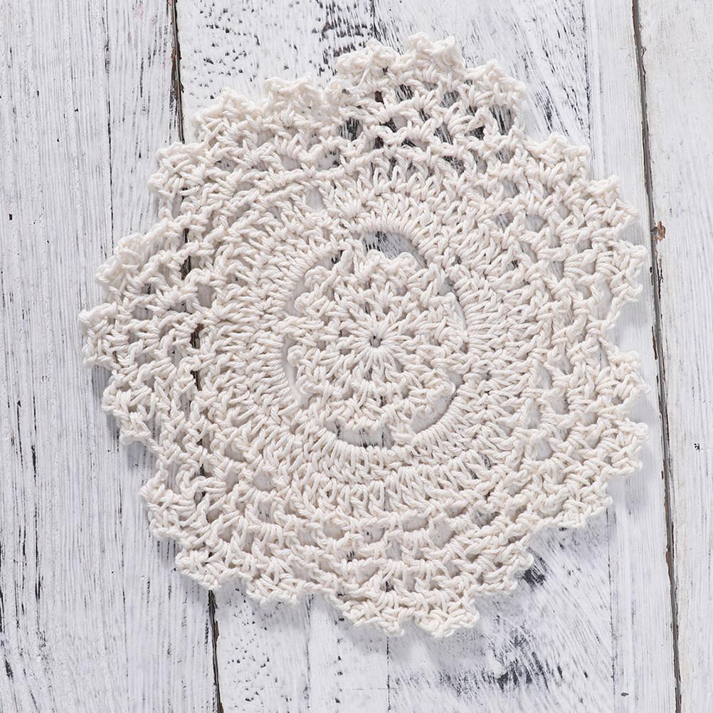 6Pcs 14Cm Round Lace Crochet Coasters Handmade Elegant Hollow Drink Pads Fashion Tabletop Decor for Brunch Dinner Gifts
