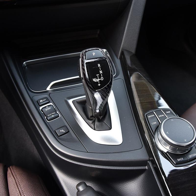 Textura de fibra de carbono para bmw f30 f10 f15 f07 f20 f21 f22 f32 f34 f35 5gt quadro do painel de mudança de engrenagem do carro botão de engrenagem capa cabeça guarnição
