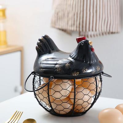 Iron Ceramic Hen Ornament Egg Fruit Storage Basket Large Capacity Container Egg Vegetable Holder Drainage BasketKitchen Supplies