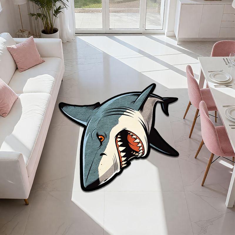 Cartoon Great White Shark Shaped Rug, Non-Slip Sound-Absorbing Entryway Mat, Bedside Rug for the Bedroom, Home Decor