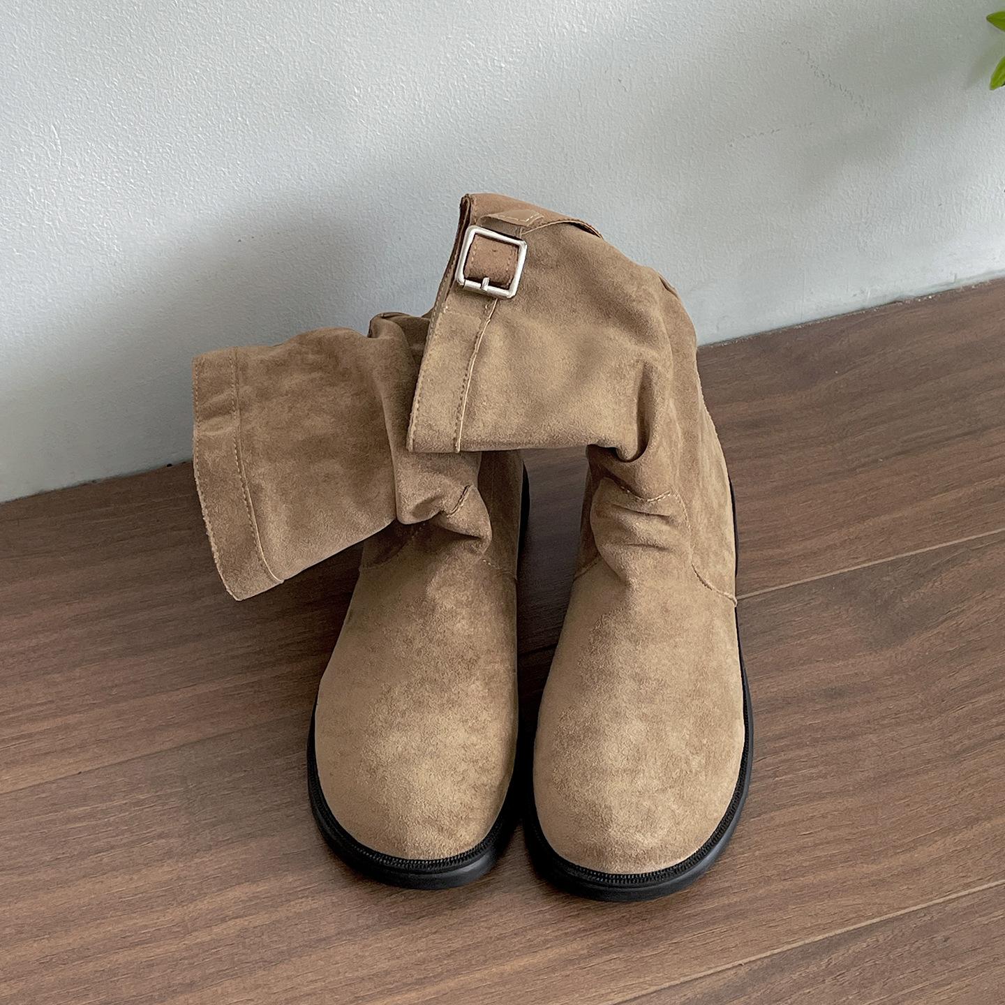 

Maillard ретро толстый каблук увеличение роста западные короткие сапоги женские лето 2025 новые юбка универсальные мягкая подошва рыцарские сапоги 40 хаки