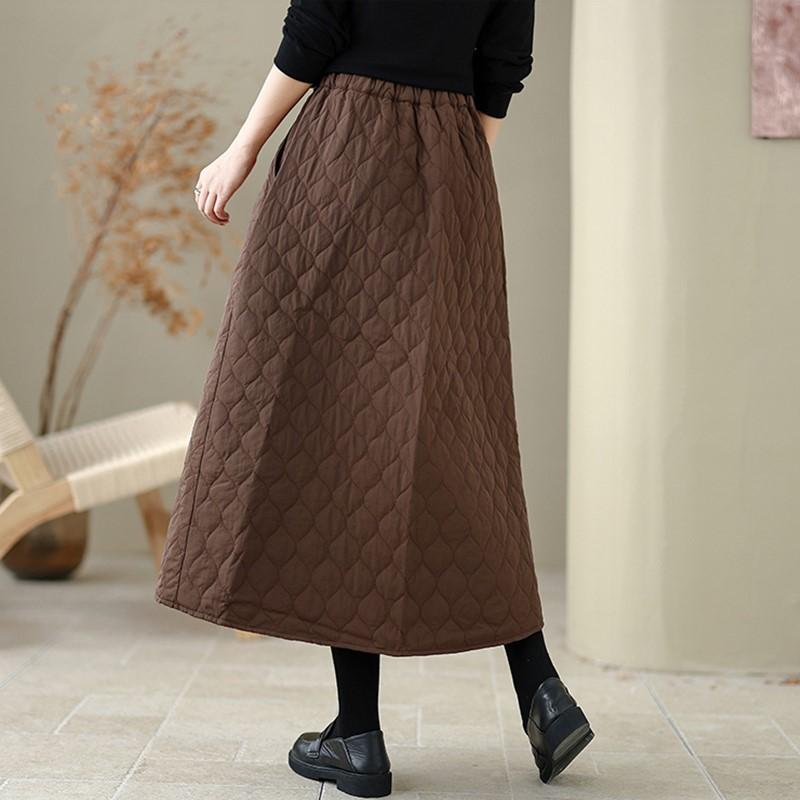 Cotton Padded plus size High waist vintage Spring autumn Winter casual loose long for woman skirts womens skirt