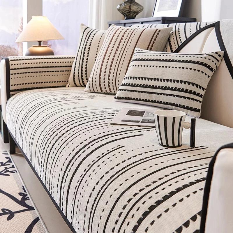 Nordic Striped Print Sofa Cover Chenille  All-season Universal Living Room Sofa Towel Non Slip L-shaped Sofa Cushion Home Decor