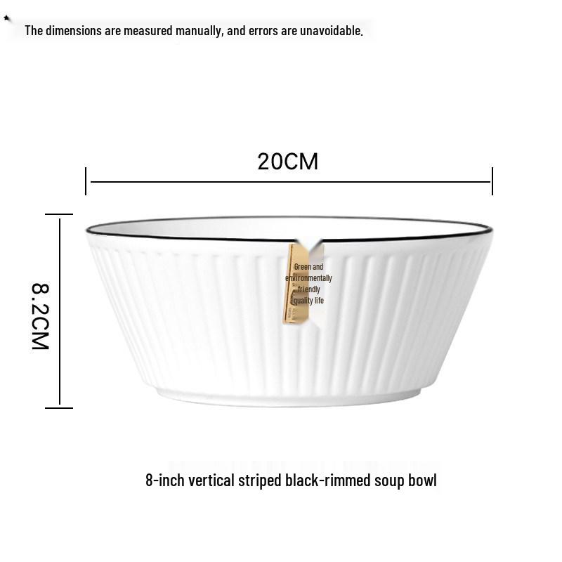 Set of 2 Large 8-Inch Nordic Style Ceramic Soup Bowls - Creative Simple Design, Perfect for Soups and Salads.