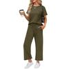Women's Casual Fashion Short Sleeve Loose Wide Leg Pants Round Neck Suit
