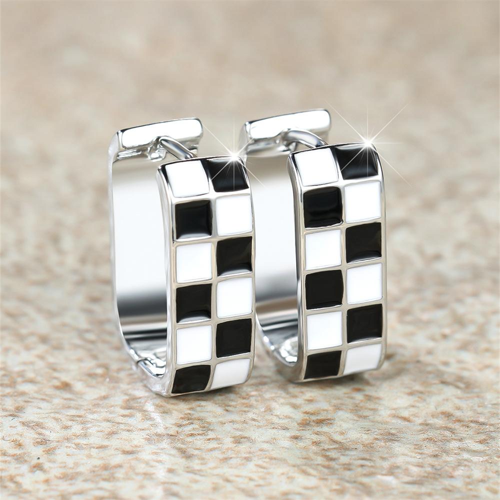 Green Black and White Checkered Pattern Squar Hoop Earrings For Women Vintage Gold Silver Color Wedding Jewelry Minimalist Gifts