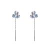 S999 Pure Silver Iris Ear Thread Earrings with Blue Zircon Flower Design