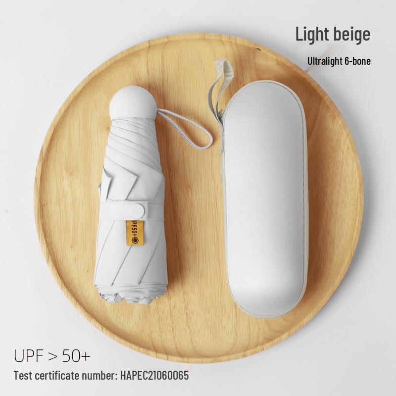 Compact Dual-Use Sun and Rain Umbrella with Black Glue Sunshade - Stylish Ladies' 5-Fold Capsule Design