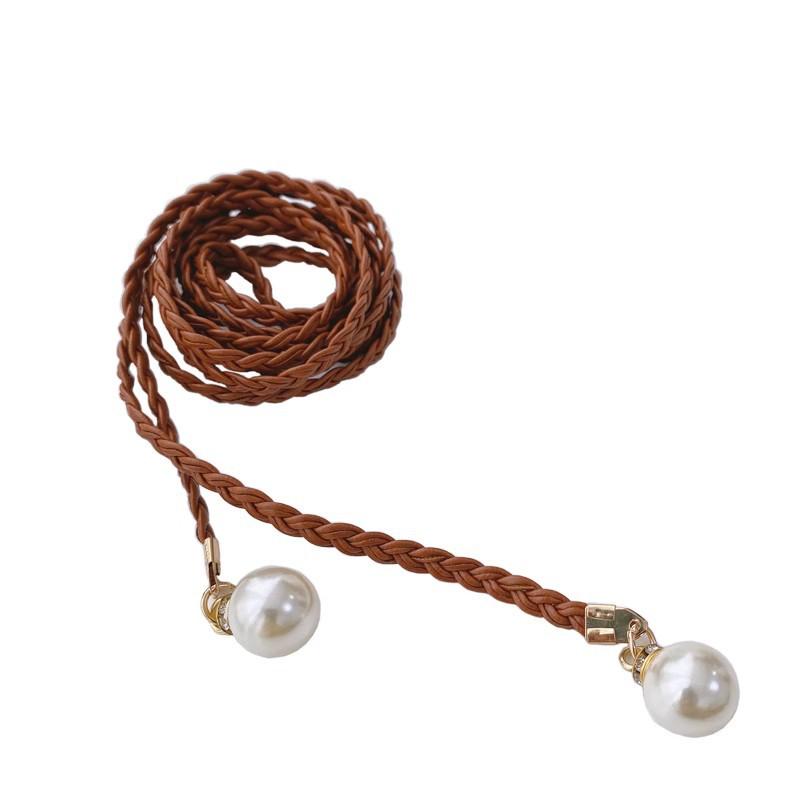 Cinturón de estilo bohemio para mujer, delicado cinturón trenzado con adornos de perlas, cinturón de verano para mujer, cinturón de playa para verano