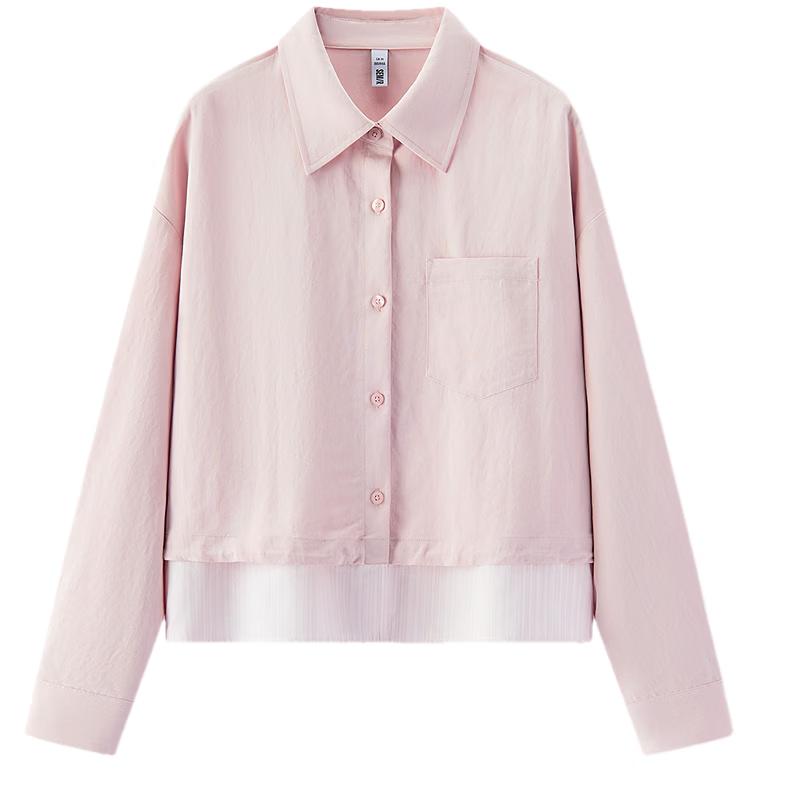 Semir Women s Oversize Faux Two-Piece Striped Long Sleeve Shirt M