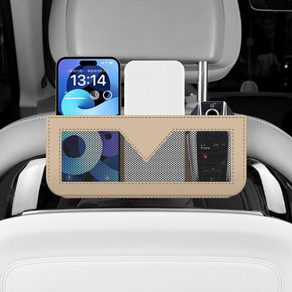 Universal Sticky Car Net Bag Multi-function PU Leather Mobile Phone Bag  Console Side