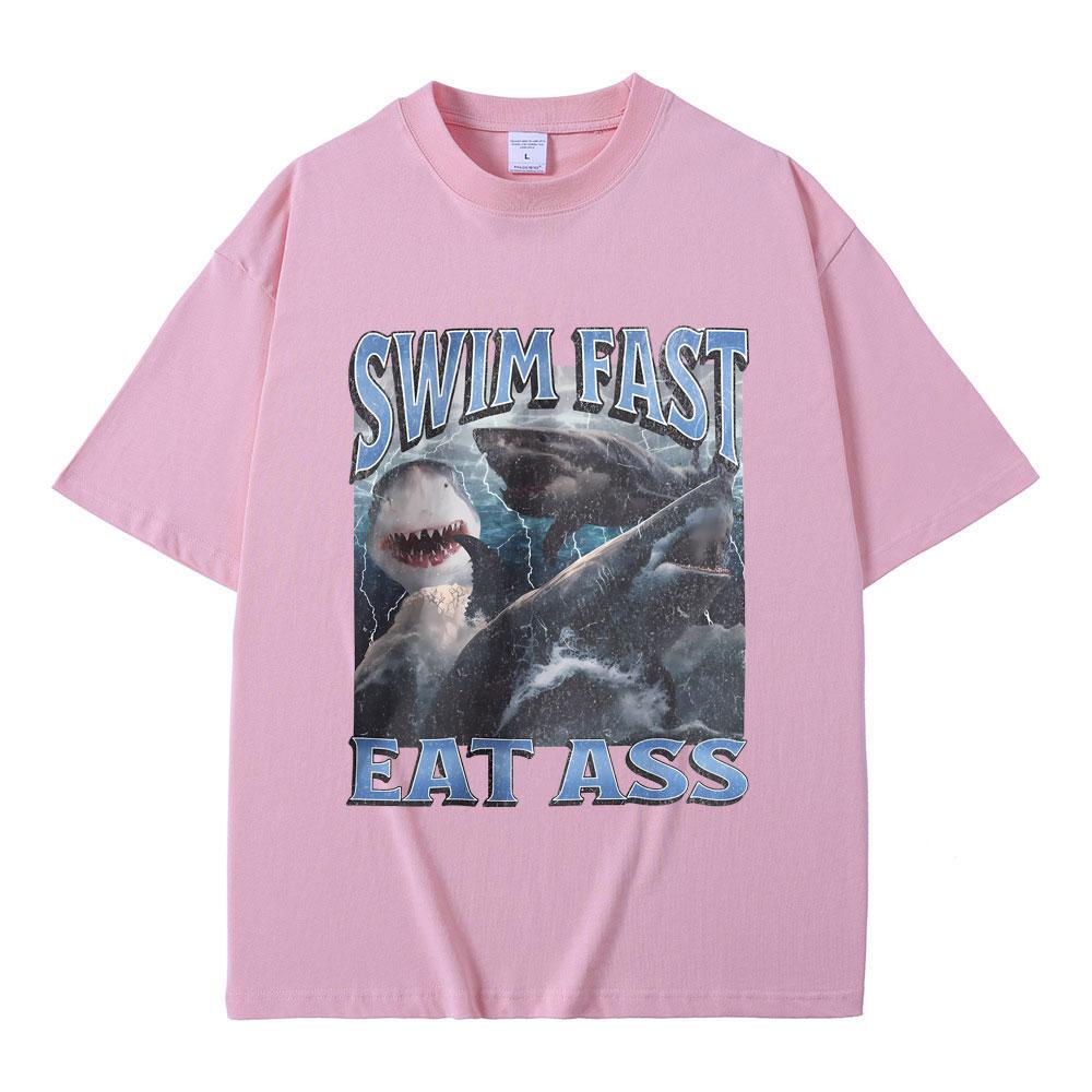 Funny Shark Print T-shirt Men Women Casual Oversized T Shirts Male Fashion Vintage Short Sleeve Unisex Soft Cotton Tshirt Tops