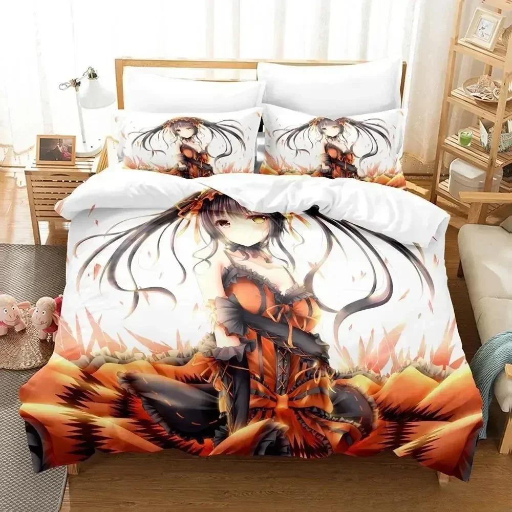 Personality Date A Live Tokisaki Kurumi Bedding Set New Anime Printed Duvet Cover Soft Microfiber Bedclothes for Otaku Bedroom