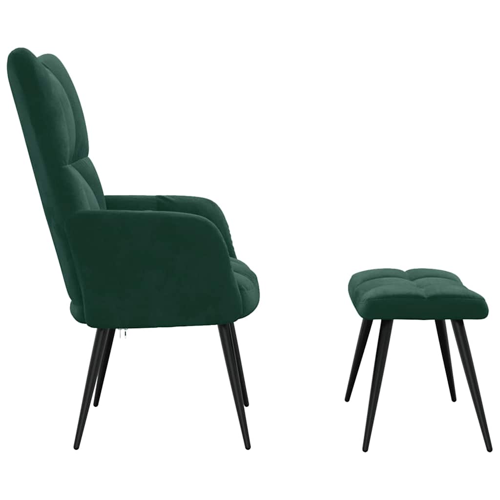 Vidaxl Armchair with Footstool, Dark Green, Upholstered In Velvet