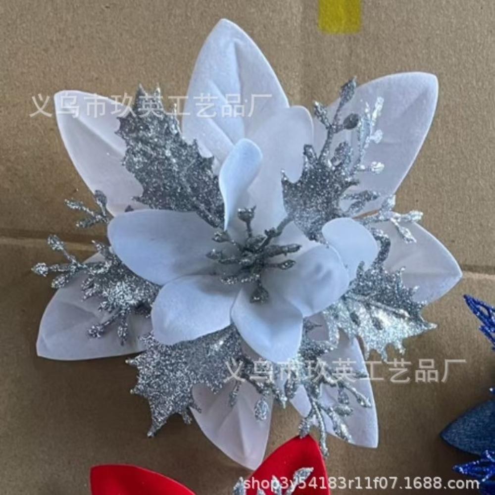 

Silver Pink Poinsettia Artificial Flower – Christmas Tree & Wreath Decoration for Holiday or Wedding 1pcs бежевый