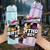 1PC Jet Plane Skate Birthday Boy Text 750ml Color Plastic Water Bottle Leakproof Flip Straw Lid For Sports Office Home Use