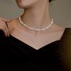 Small fragrant wind twist necklace female choker French retro premium sense natural freshwater pearl collarbone chain double summer