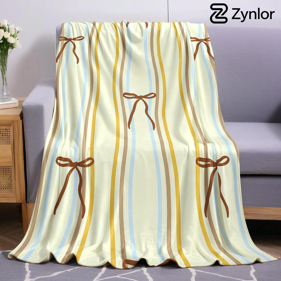 Bow Stripe Ultra Soft Sherpa Fleece Blanket Fluffy Warm Halloween Cozy Throw for Sofa Couch Bedroom Gift All season