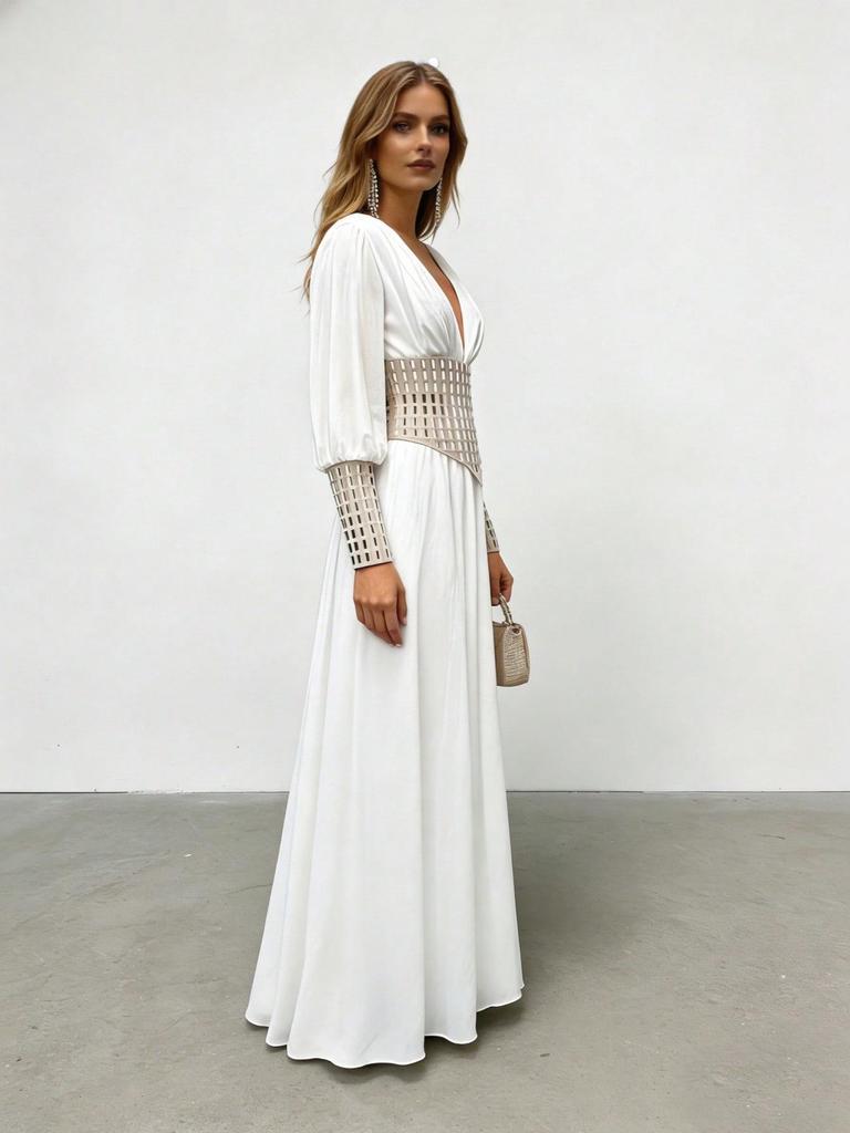 2026 European & American Fashion Casual Loose Evening Gown with Nail Drill Mesh