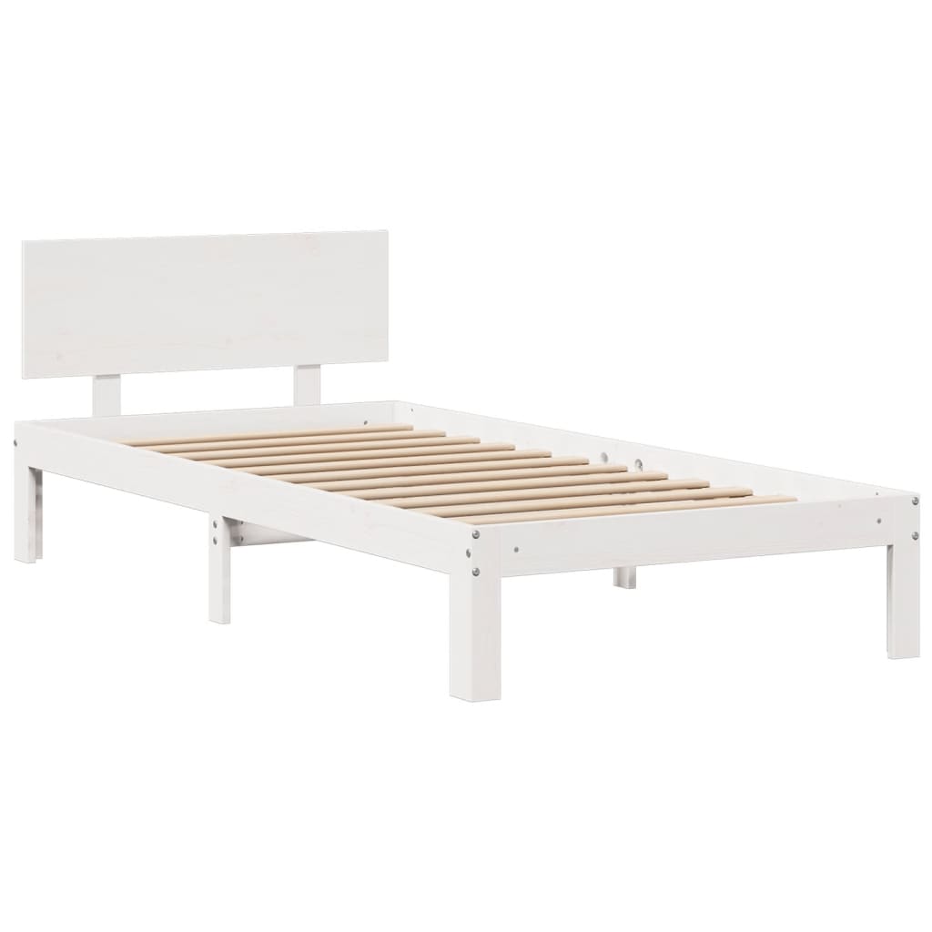 Solid Wood Bed with Shelf Without Mattress White 140x200 cm Pine