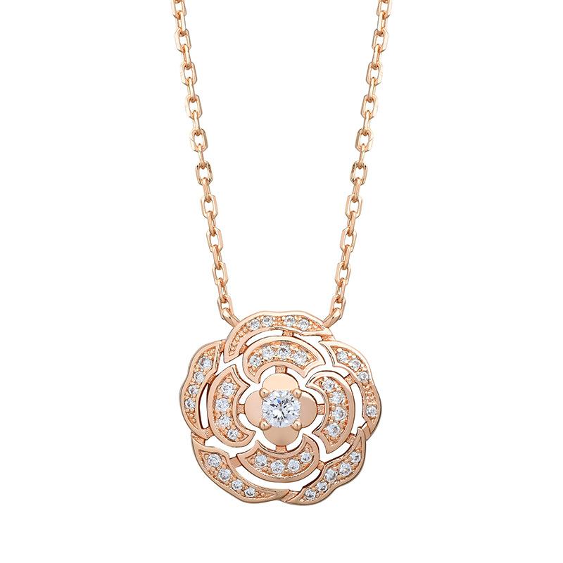 18K White Gold Rose Gold Stone Necklace Camellia Necklace Women'S Diamond Rose Collarbone Chain Batch