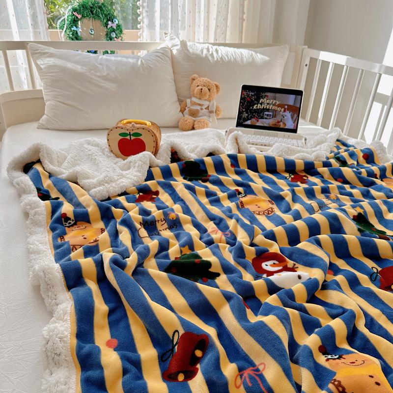 Christmas Thickened Sofa Blanket Lamb Fleece Multifunctional Blanket Cartoon Milk Fleece Nap Blanket