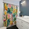 Tropical Fruit Green Leaf Digital Print Shower Curtain, Machine Washable, Reversible All-Season Polyester Bathroom Decor