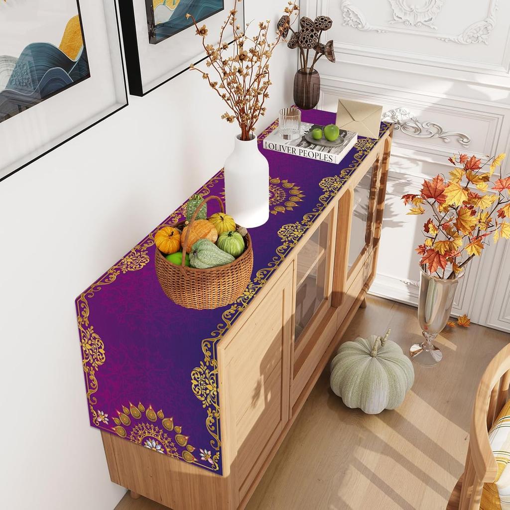 Jiudungs Linen Diwali Table Runner 72 Inches Long Diwali Table Cloth Diwali Table Decorations Diwali Decor Indian Diwali Decorations and Supplies for