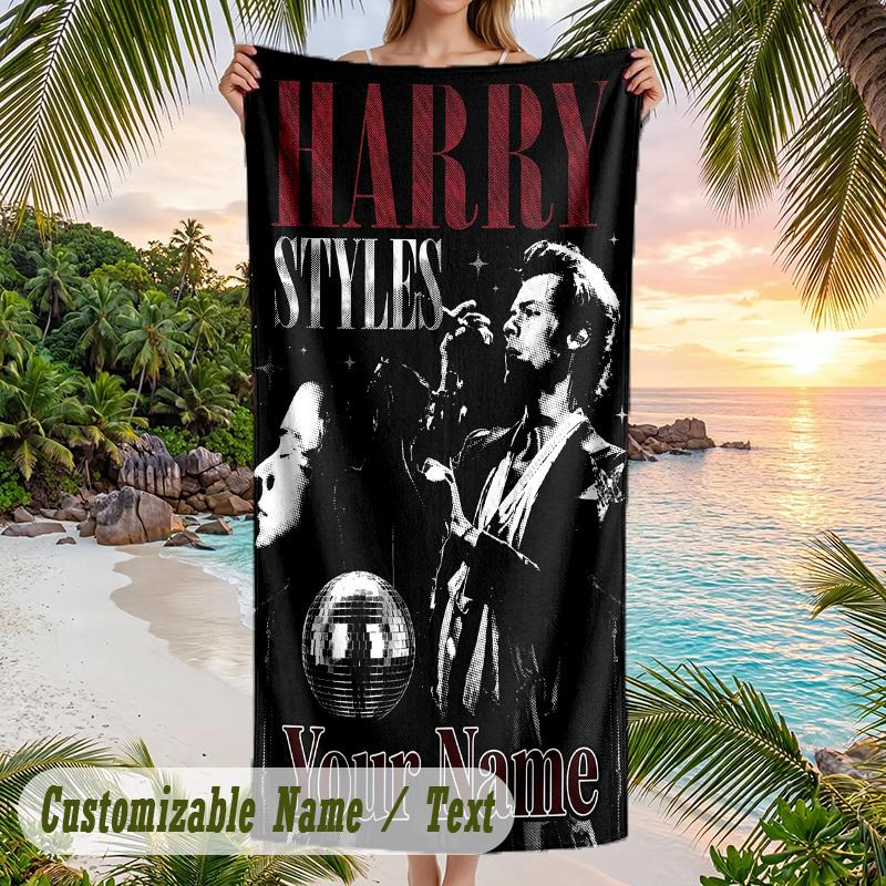 Harry Styles Beach Towel, Personalized Custom Name Text, Quick Dry Large Absorbent Towel For Beach Pool