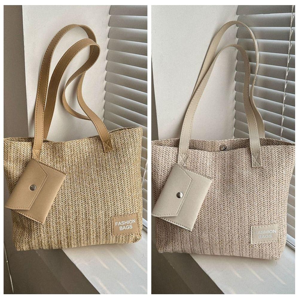 Bohemian Style Weave Straw Tote Bag Square Raffia Shoulder Bag Casual Beach Bag Streetwear