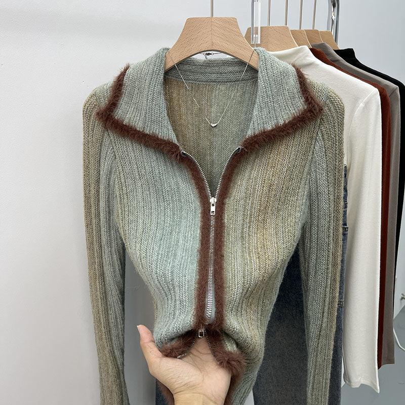 Retro Autumn Sweater Women Unique Vintage Knit Cardigan Chic Collar