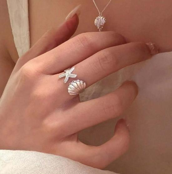 INS Style Beach Vacation Seashell Starfish Snake Seahorse Open Ring