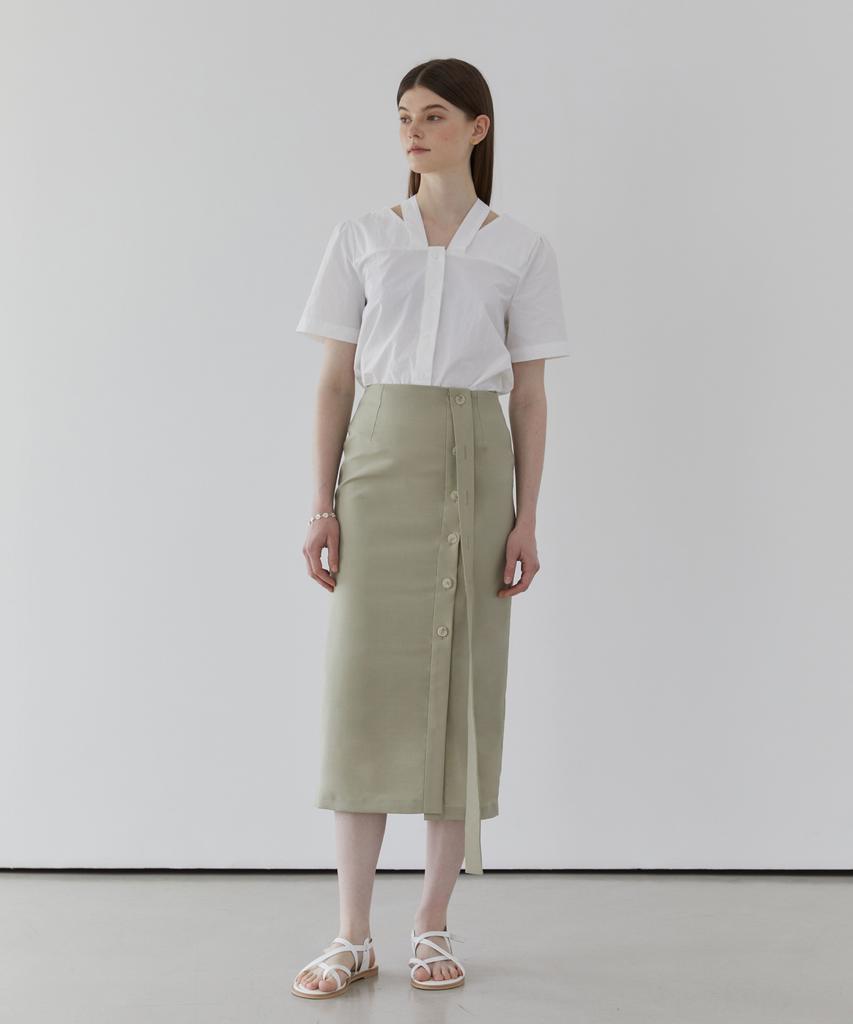 Modern Able Belt-Point Summer Wool Skirt - Green