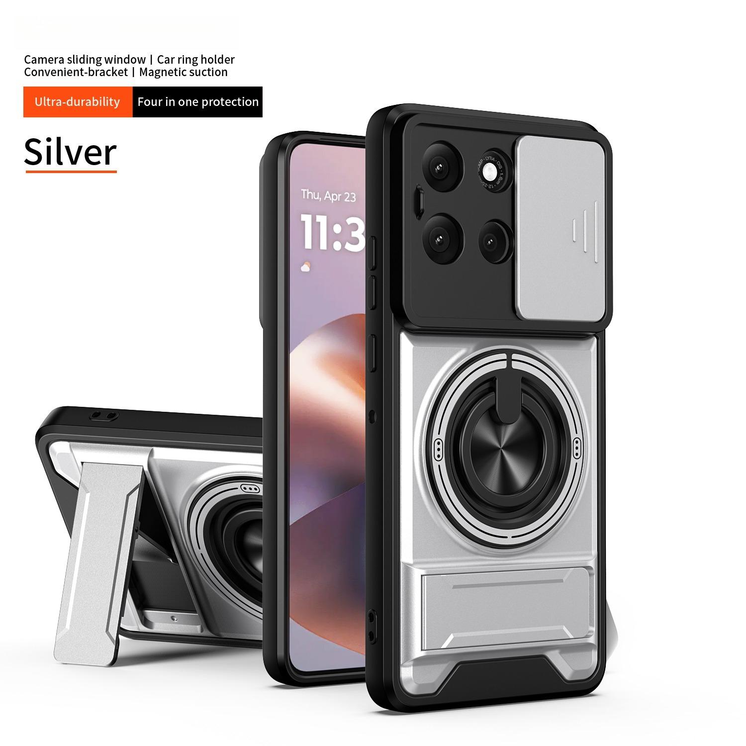 

For Moto X50 Ultra Edge 50 Ultra Neo G15 G86 G56 Lens sliding window cover car magnetic ring double bracket phone case For Edge X50 Ultra срібний