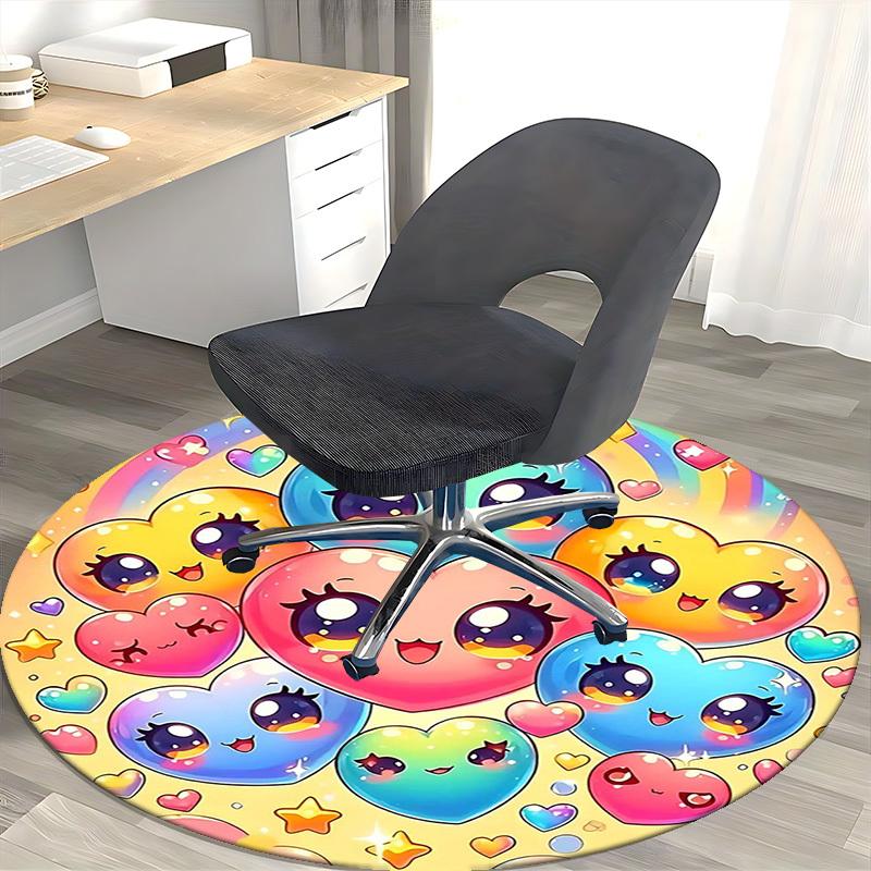 1pc Kawaii Heart Shaped Round Carpet Anime Design Office Chair Mat | Cute Heart Print Rug | Non Slip Rug | Perfect Gift