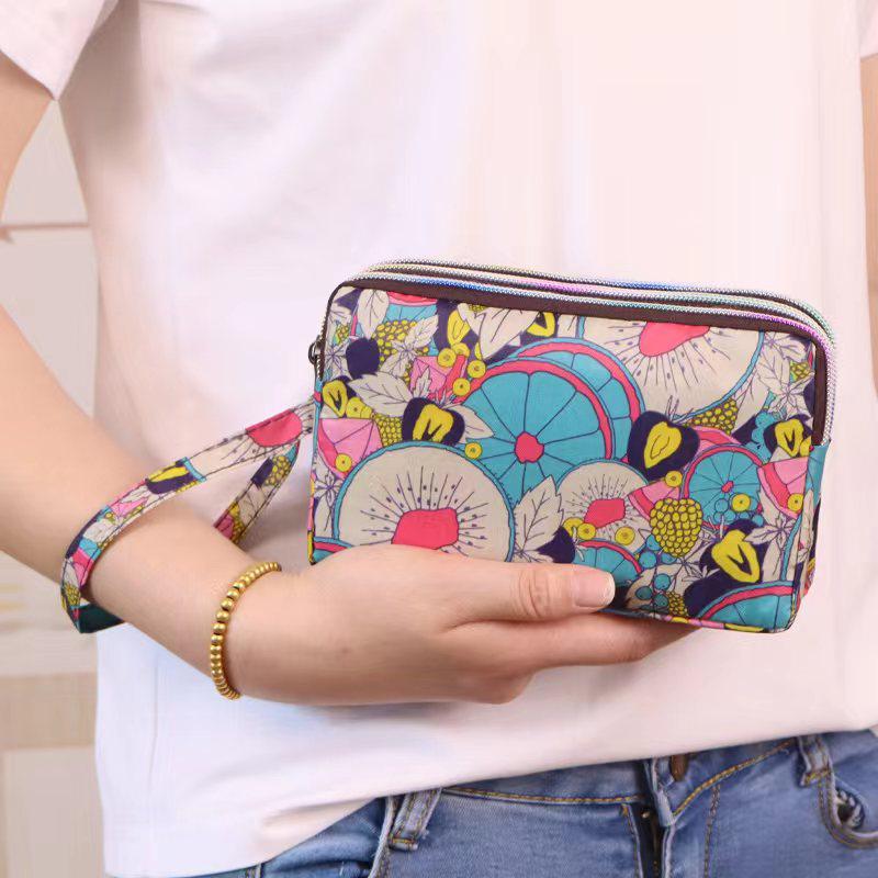 Mode Tryck Multifunktionell Clutch: Trelagers telefonväska, lång plånbok, myntfack, handväska - Rymmer stora telefoner