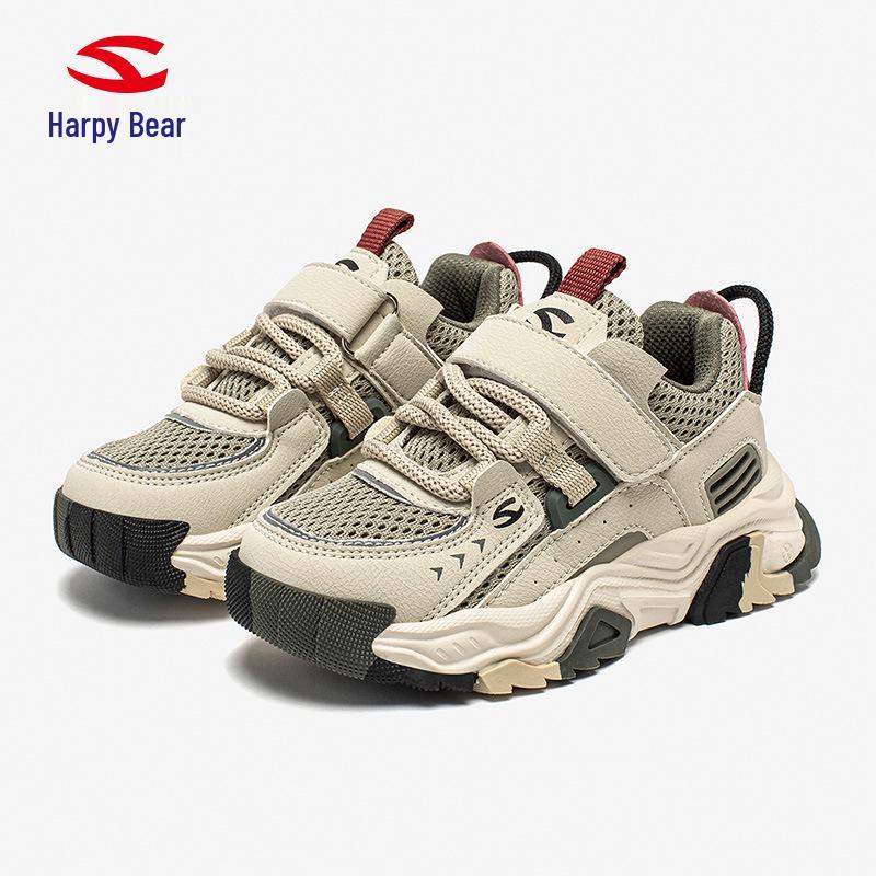 Habi Bear Boys' Breathable Double Mesh Sports Shoes with Magic Tape