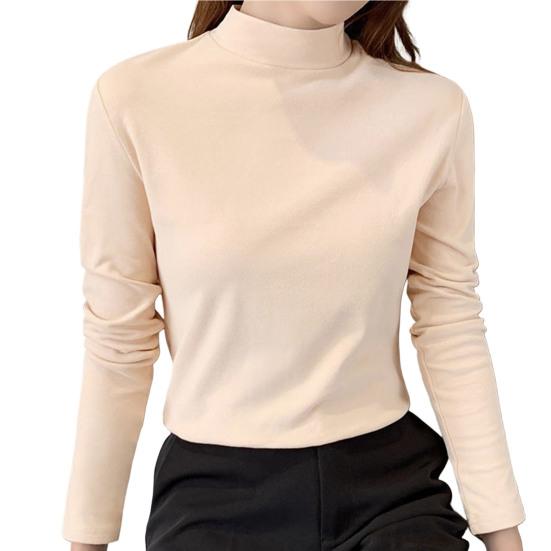 Half High Collar Long Sleeves Slim Fit Bottoming Blouse Autumn Winter Thickened Double-Sided Fleece Pure Color Thermal Top Daily Clothing