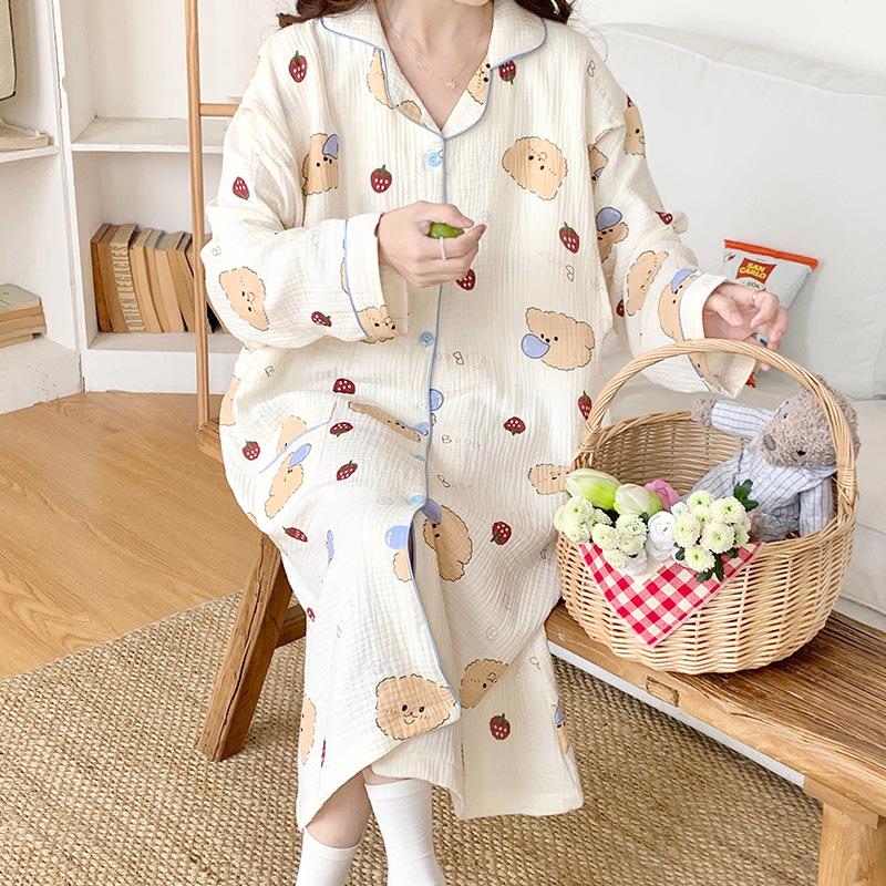 Pure Cotton Gauze Maternity Dress - Summer Nursing Nightgown for Hospital & Home, Plus Size, Women's Spring/Autumn Pregnancy Pajamas.